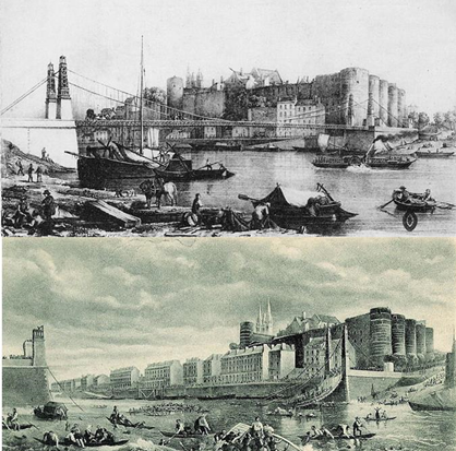 Jembatan Anger, sebelum dan setelah kerobohannya. Gambar dari: Wikipedia.