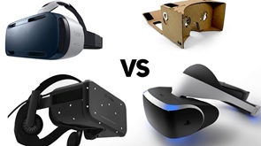 Beberapa jenis headset VR di pasaran saat ini.