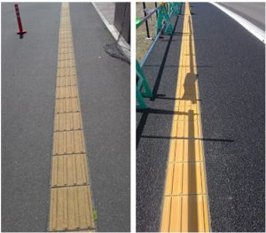 Contoh model trotoar di jalanan utama di Jepang. 