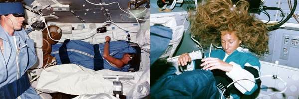 Para astronot yang sedang tertidur di ISS.