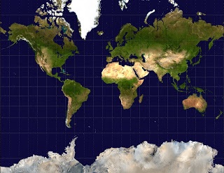 Proyeksi Mercator atas muka Bumi. Sumber: http://www.learnnc.org/lp/editions/mapping/6411