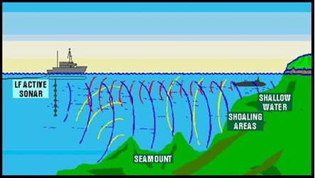 Kegunaan suara ultrasonik untuk mengukur kedalaman laut. Sumber gambar: http://scienceaid.co.uk/